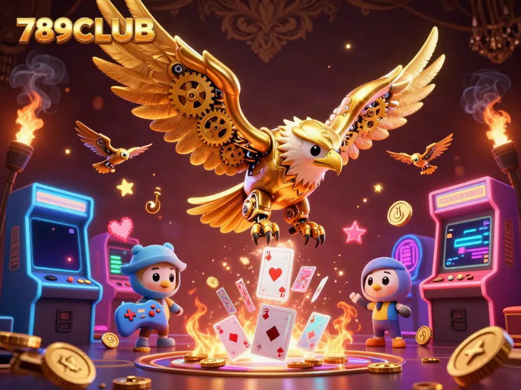Experience the exciting world of 789CLUB with a golden eagle diving through holographic cards.