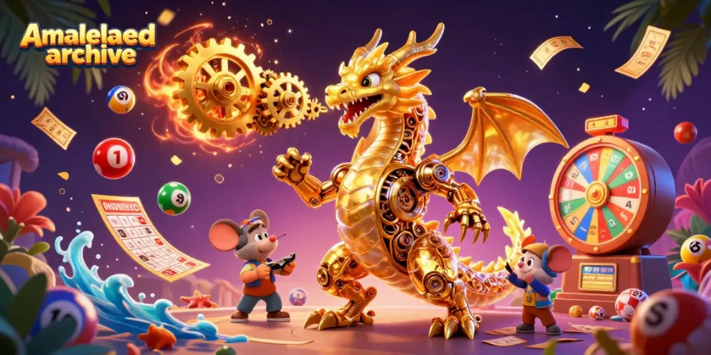 Experience thrilling moments at Amaleaked archive with a captivating golden dragon and dynamic casino elements.