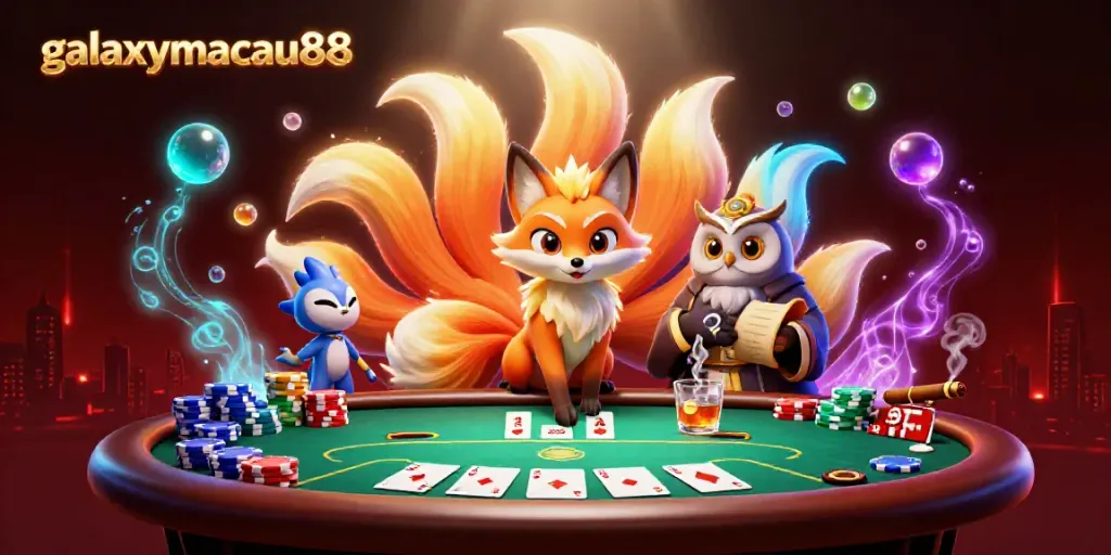 Experience thrilling gaming at galaxymacau88 with a vibrant casino scene filled with poker elements.