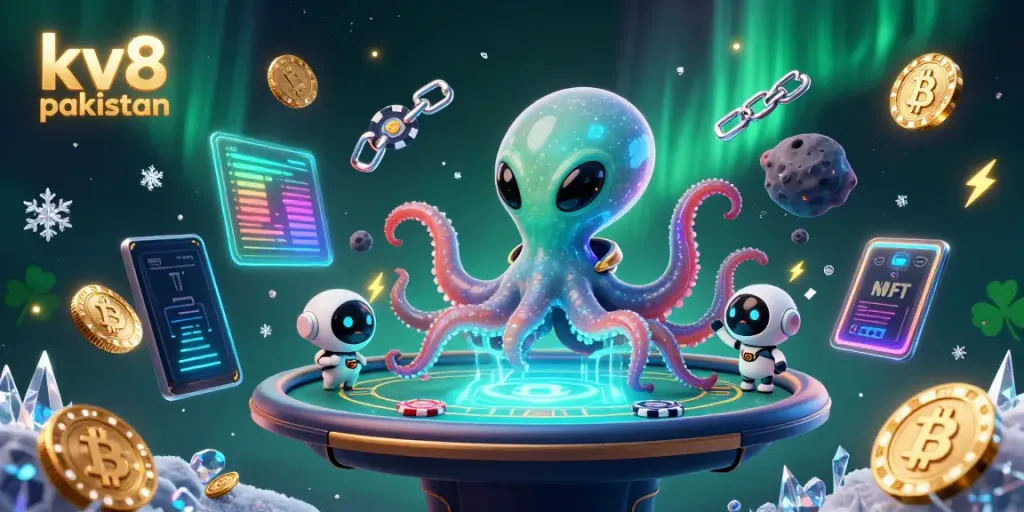Experience exhilarating gaming action at kv8 pakistan with an alien octopus and holographic poker.