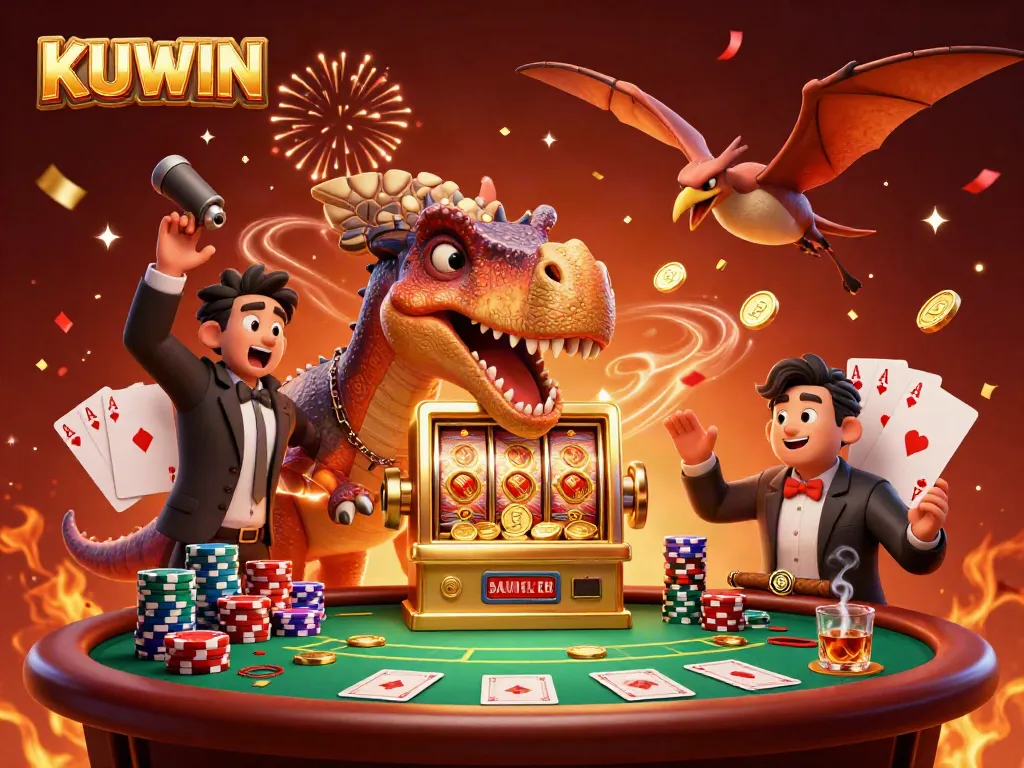 Join KUWIN for a thrilling jackpot win in an exciting casino scene filled with vibrant energy.