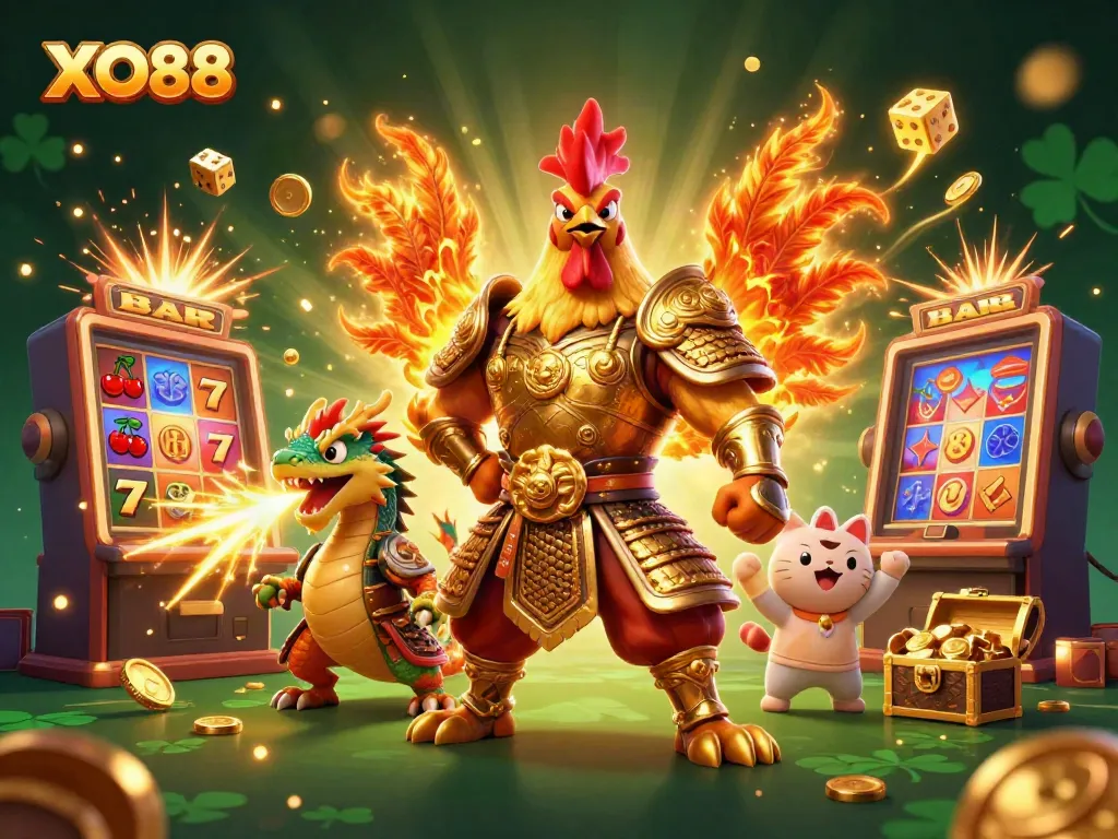 XO88 showcases vibrant 3D characters celebrating a big jackpot in a colorful casino scene.