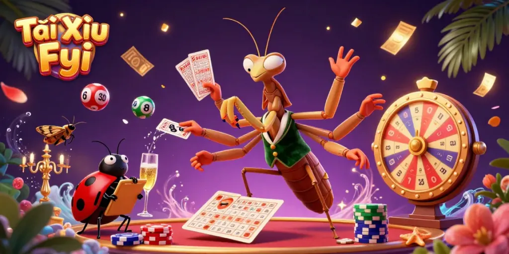 Experience the vibrant world of Tài Xỉu Fyi with animated casino characters and lottery elements.