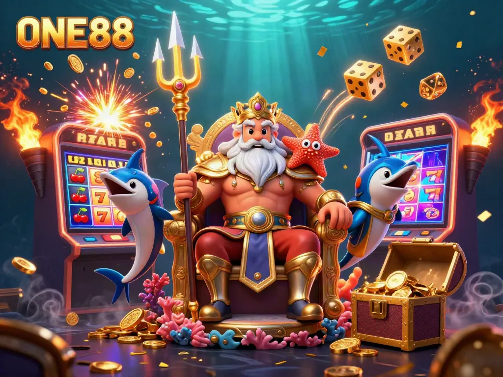 Experience exhilarating wins at ONE88 with Neptune and exciting casino elements in a vibrant underwater scene.