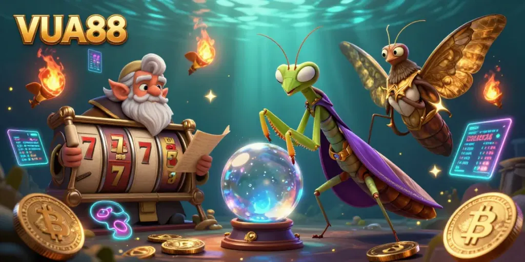 Experience the magic of gambling with VUA88's 3D fantasy world featuring sparkly slots and fortune tellers.
