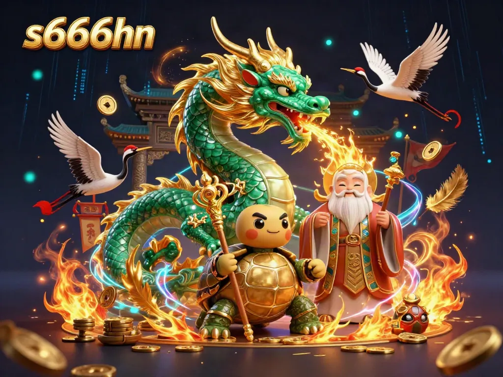 Experience the vibrant energy of s666hn with a jade dragon, lucky cranes, and a turtle sage in action.