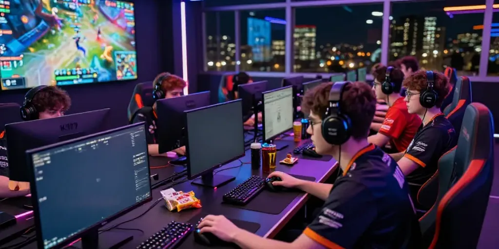 Intense esports competition scene with players focused on the K177 game