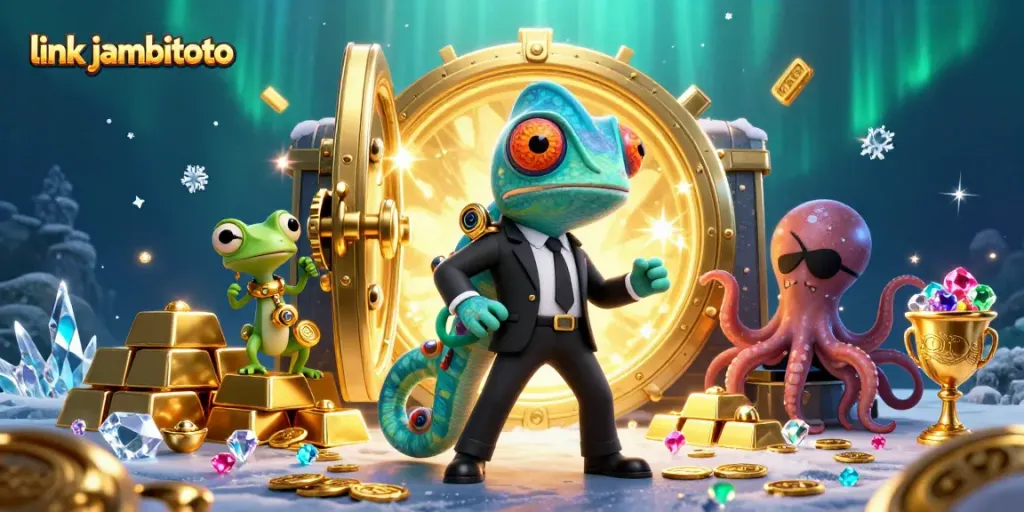 Win big at link jambitoto with exciting games and treasures in this vibrant casino illustration.