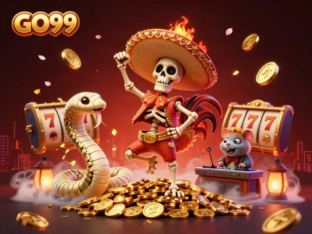 Celebrate winnings at GO99 with vibrant characters and dynamic gambling elements.