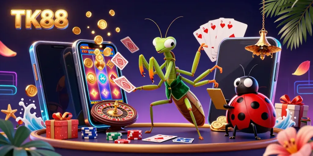 Engage in exciting casino adventures with TK88 featuring dynamic characters and vibrant game elements.