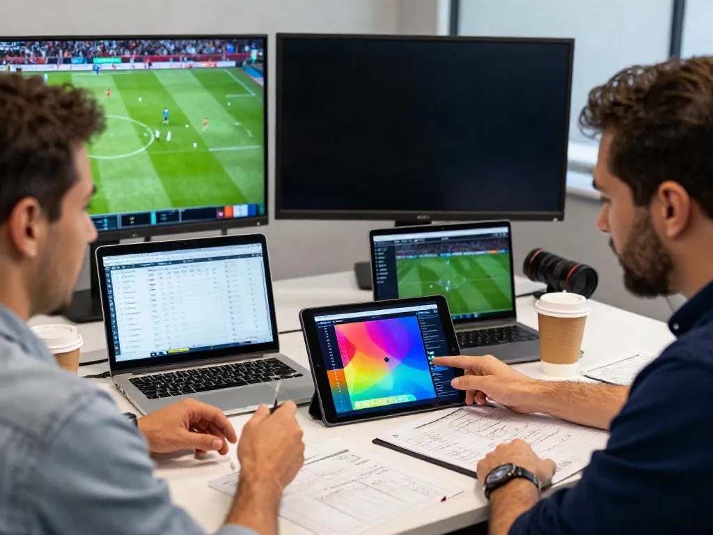 TOP10FOOTBALL analysts discussing football statistics with vibrant charts