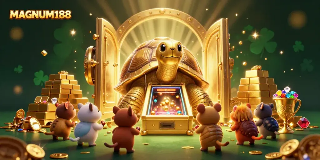 Engage with exciting winnings at MAGNUM188, where a golden tortoise showcases thrilling game action.