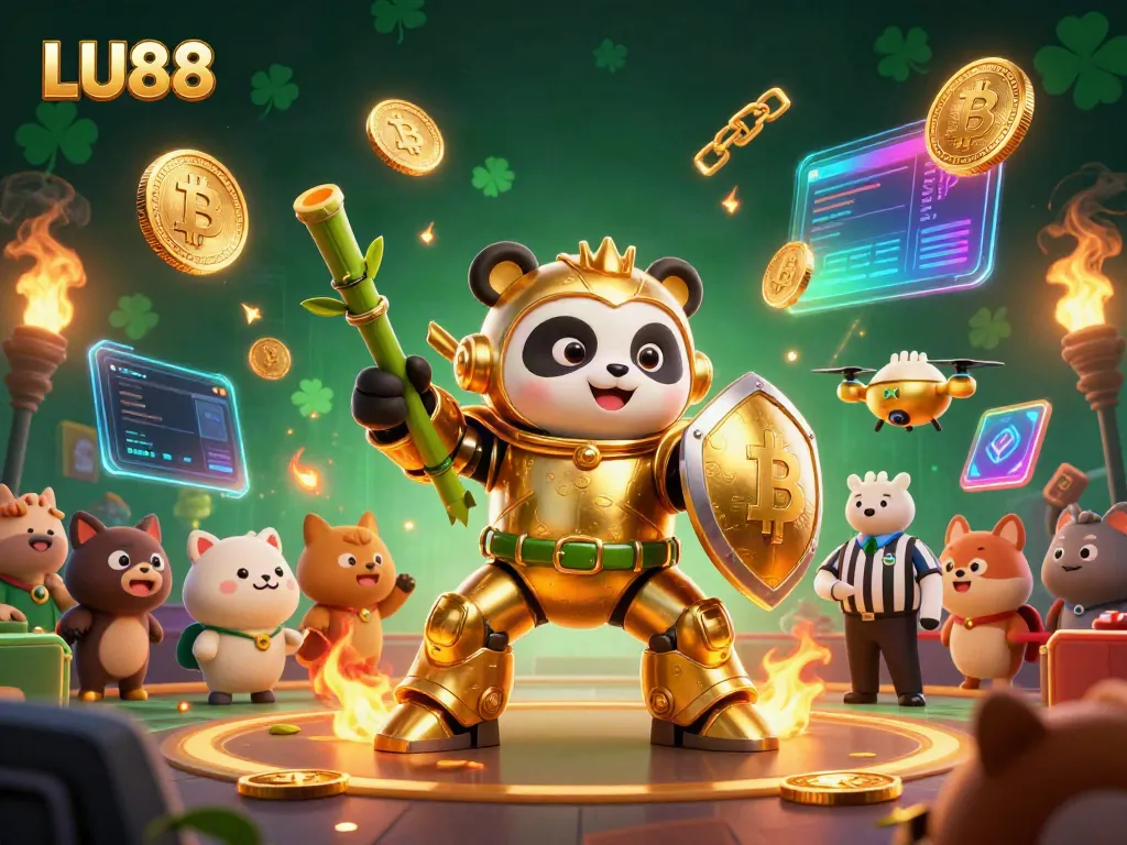 Engage with LU88 in a dynamic casino arena featuring a mech-suit panda piloting a robot.