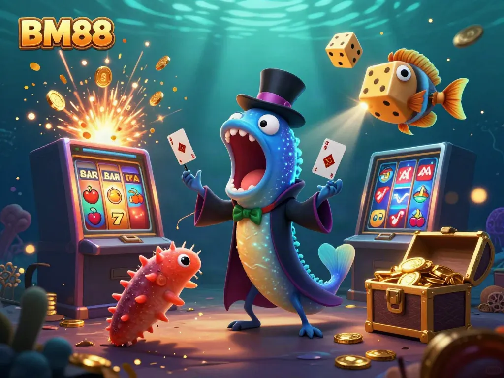 Experience thrilling casino action with BM88 in a vibrant underwater setting.