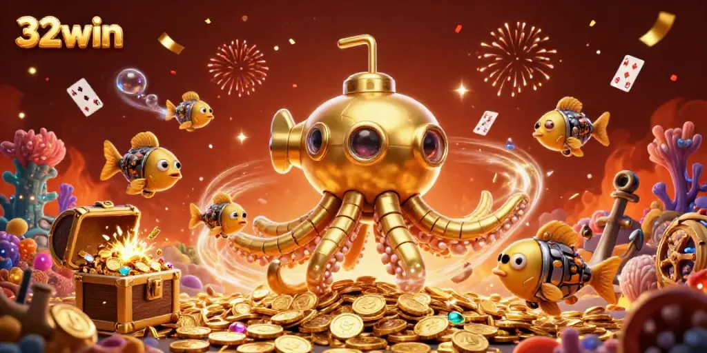 Experience the thrill of 32win with a magical sea of golden coins and fantastical creatures.