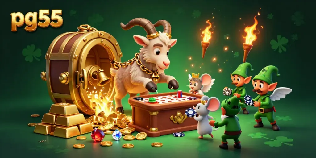 Experience thrilling gameplay at pg55 casino, where festive chaos unfolds in a vibrant digital scene.