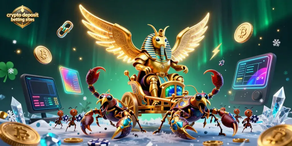 Engage with crypto deposit betting sites through a vibrant, detailed 3D scene showcasing crypto elements