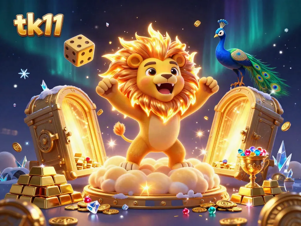 Win big with tk11 in this captivating 3D casino scene filled with vibrant characters and riches.