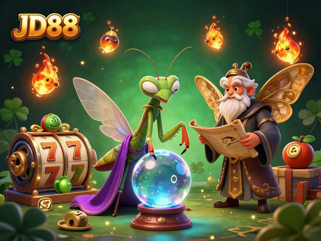 Experience the enchanting world of JD88 with a mystical fortune teller and vibrant casino elements.