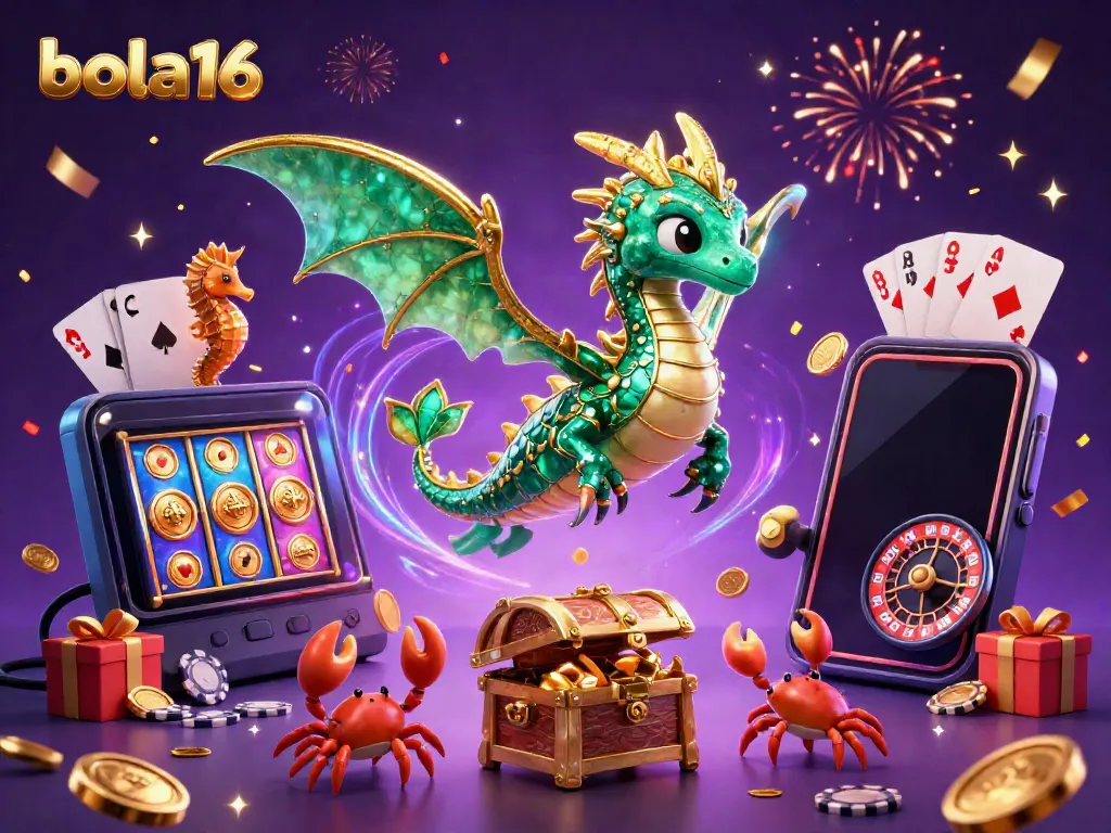 Engaging scene with bola16's sea dragon and gaming elements, capturing excitement in online gambling.