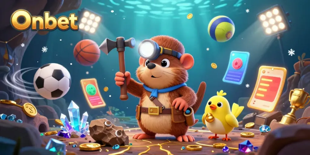 Experience Onbet's thrilling sports betting world with vibrant characters and dynamic elements.