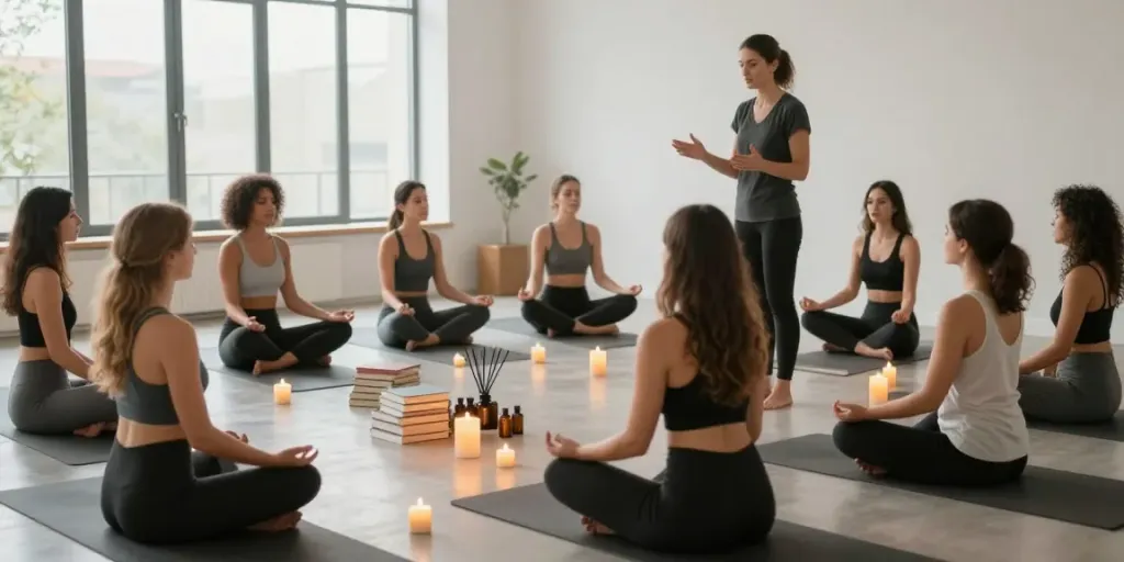 An Italian sex instructor facilitating a mindfulness workshop focused on women's sexual well-being.