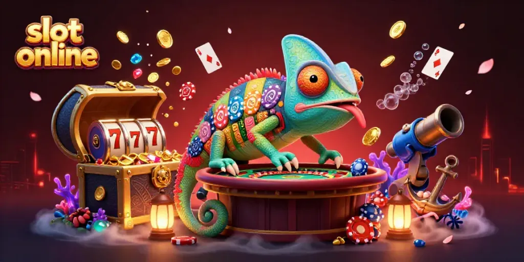 Slot online dengan chameleon pemilik kasino berwarna-warni dan elemen permainan yang dinamis.