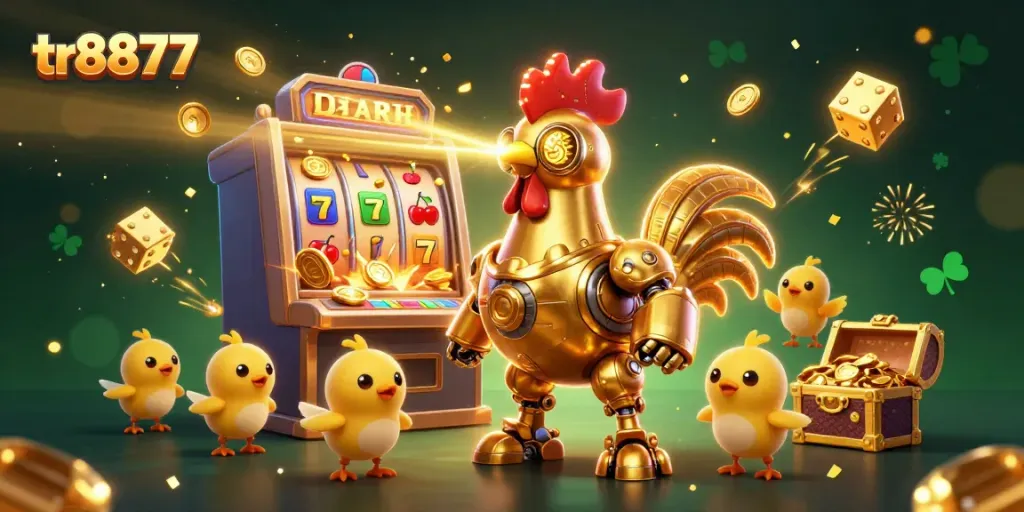 Engage in thrilling gameplay at tr8877 with golden rooster robot and jackpot excitement.