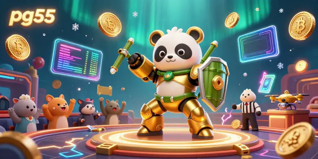 Join the action with pg55 as the golden panda battles in a vibrant casino arena.