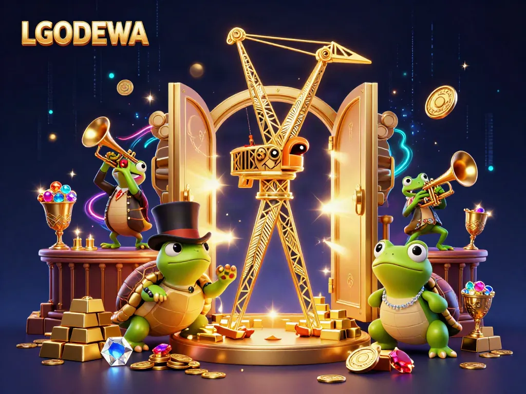 Experience the thrill of winning with LGODEWA, bursting with gem treasures, gold bars, and lively casino characters.