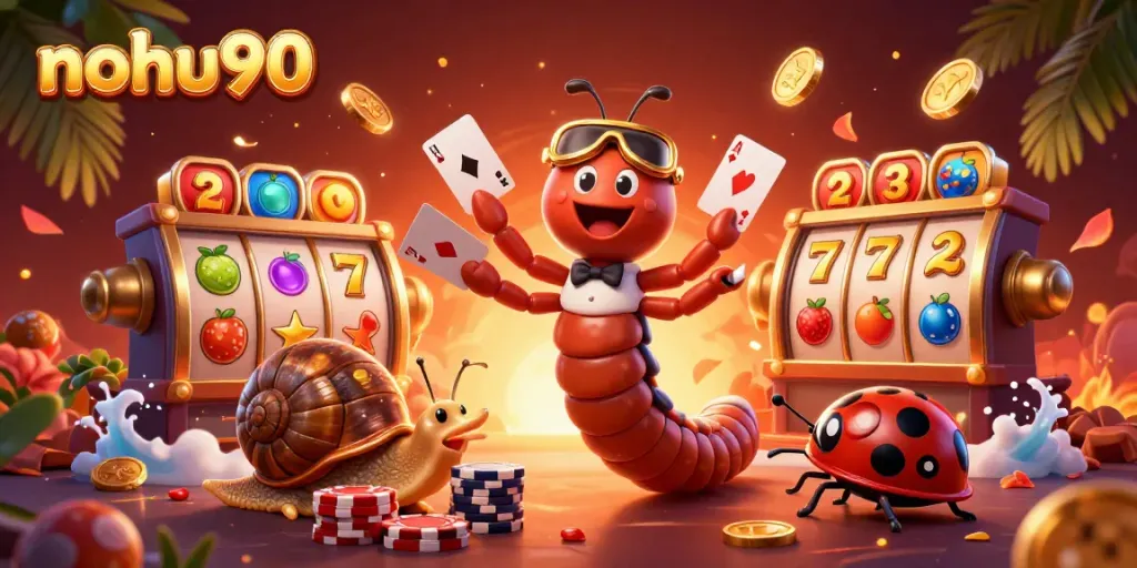 Experience the excitement of nohu90 with a vibrant 3D illustration showcasing a dynamic casino scene.