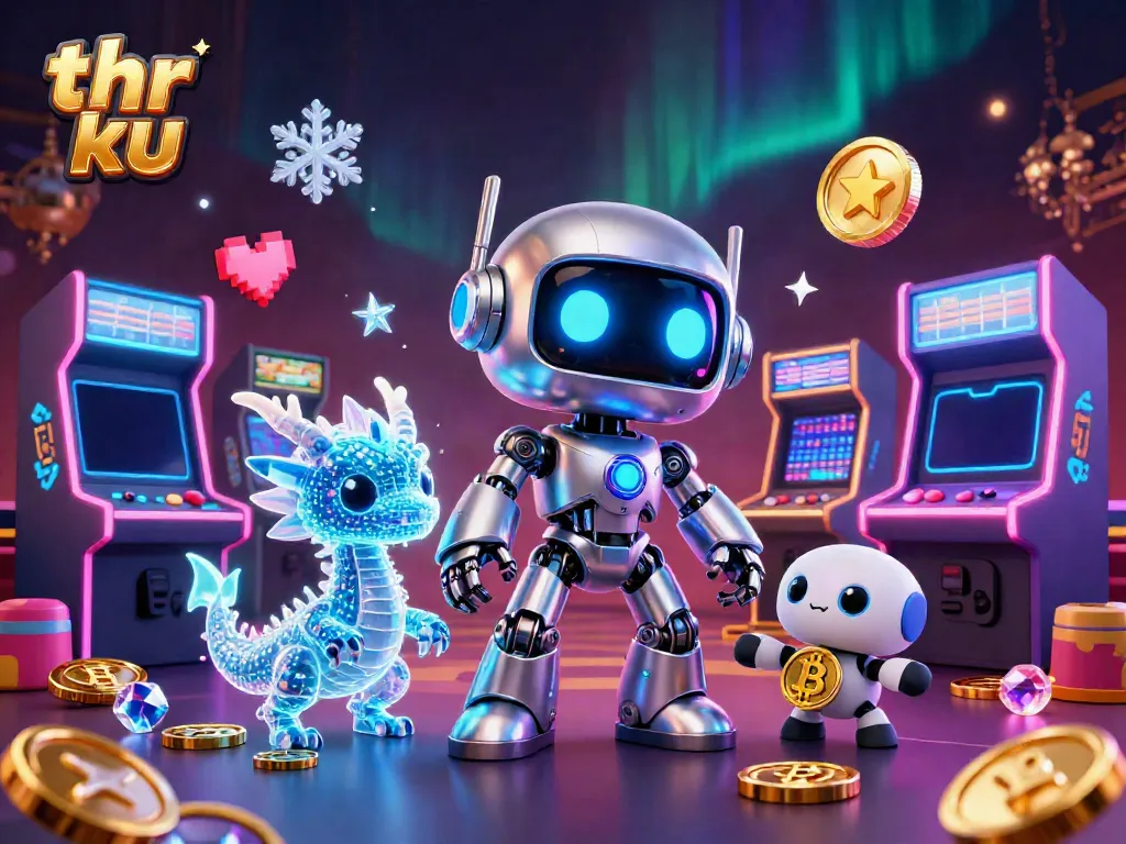 Engage with thrilling games at thr ku through this vibrant casino digital art featuring robots and gaming elements.