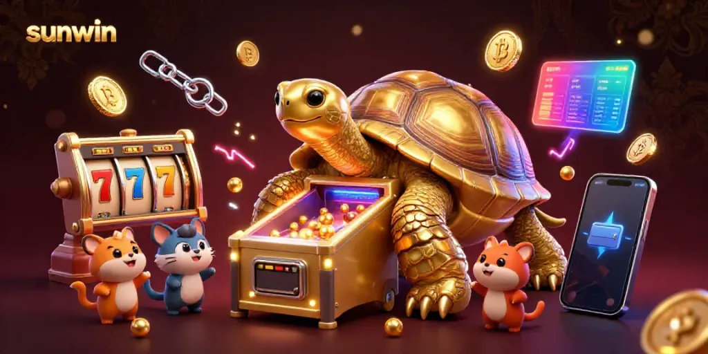 Play engaging games with sunwin's dynamic casino elements in a vibrant 3D illustration.